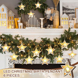 Tujoe 6 Pcs Christmas Nativity Scene Ornament LED Light up Nativity Christmas Ornament Cutout Jesus Wood Acrylic 3D Cut Nativity Wooden Set Christmas Hanging Ornament for Xmas Tree Decorations (Star) Tujoe