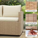 YITAHOME L-Shaped Patio Furniture Set, All Weather Wicker Outdoor Sectional Sofa Conversation Set with Dining Table and Ottoman, Light Brown+Beige YITAHOME