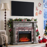 43" Electric Fireplace with Mantel, Electric Fireplace Heater, TV Stand w/Freestanding Electric Fireplace, Stacked Stone Surround, Remote Control, Adjustable Flame Level for Living Room-Light Grey Aitjunz