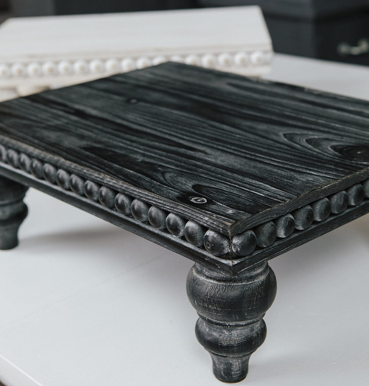 Felt Creative Home Goods Decorative Wood Risers for Decor | Tiered Tray Stand | Farmhouse Beaded Riser Stand for Decor | Wooden Pedestal Stand Large 12x16 Beaded Tray for Kitchen Coffee Bar (Black) Felt Creative Home Goods