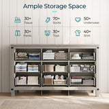 LINSY HOME Dresser for Bedroom with 9 Drawers, 59” Wide Chest with Deep Drawer, Modern Farmhouse Dresser TV Stand with Metal Handles, Wood Storage Cabinet for Closet, Living Room, Hallway, Wash Grey LINSY HOME