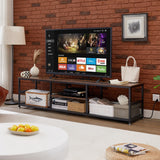 VECELO TV Stand with Power Outlets for Televisions up to 80 Inch,70" Media Entertainment Center with Charging Station 3-Tier Open Storage Shelves with Metal Frame for Living Room/Bedroom，Brown VECELO