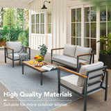 Devoko 4 Pieces Patio Furniture Sets Outdoor Conversation Set Acacia Wood Sofa Set with Coffee Table Thicker Sponge Cushion Devoko