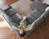 PaPaJet Oversized Sofa, 112 inch U Shaped Sofa with USB Ports, Sectional Couch with Storage Chaise, Corduroy Grey PaPaJet