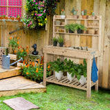 Giantex Garden Potting Bench Table, Large Workbench Table with Shelves, Openable Tabletop Hidden Storage Cabinet, 3 Hooks, Outdoor Wooden Workstation for Patio Garden Garage, 43.5"x19.5"x 60.5" Giantex