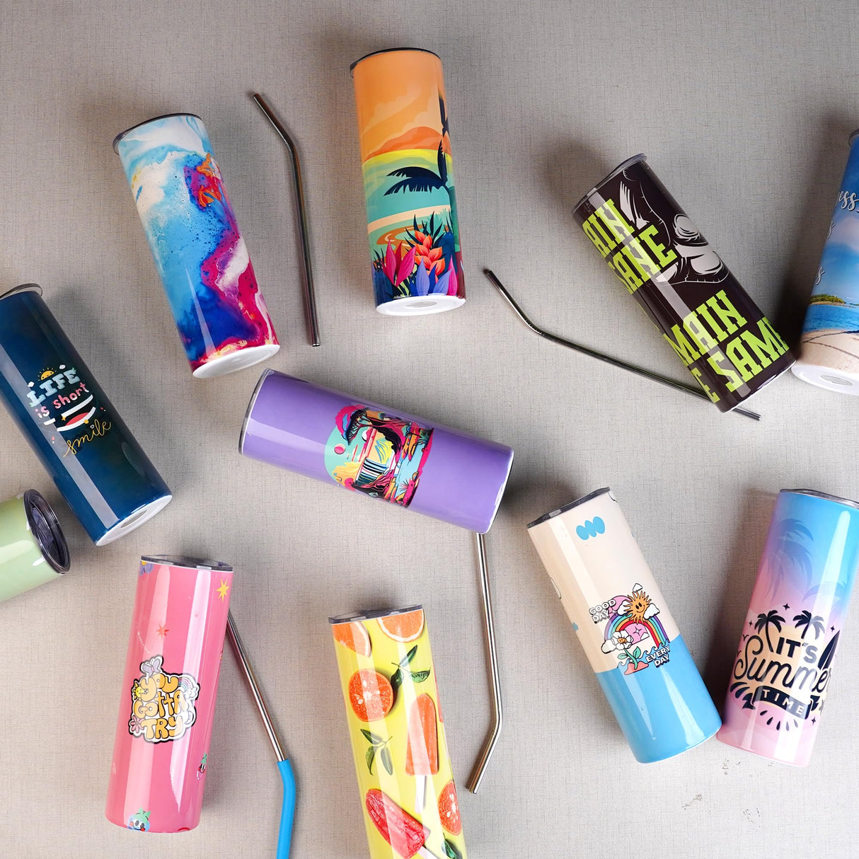 TAVIFY Sublimation Tumblers 20 oz Skinny Pack 12, Straight Double Insulated Polymer Wall for Vibrant Print, Blank Sublimation Tumbler Bulk with Lid, Straw & Shrink Wrap TAVIFY