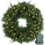 Christmas Wreath Pre-lit 24 inch with 50 Led & Cupressus Tips, Battery Operated Artificial Christmas Wreaths for Front Door with Timer Lights, Wreath for Christmas Decoration Door Windows Wall Green HomeKaren