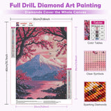 MOGTAA Cherry Blossom Landscape Diamond Art Kits for Adults, 5D Full Drill Diamond Painting Kits for Adults Beginners, DIY Mountains Round Diamond Dots for Adults, Gem Art for Home Decor 12 X 16Inch MOGTAA
