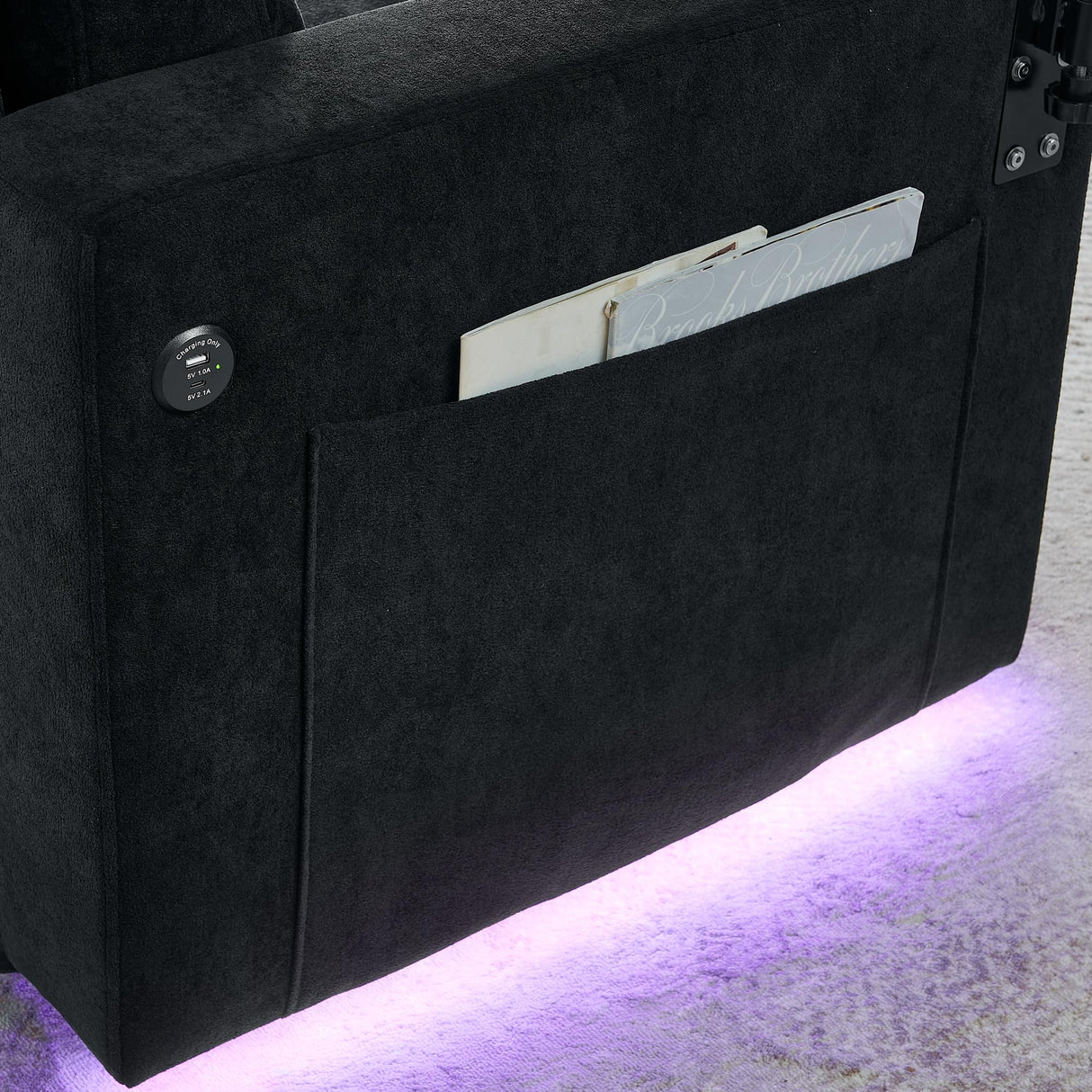 Ball & Cast Convertible Sleeper Sofa Bed with Storage Chaise, L Shaped Pull Out Couch with Retractable Table, Cup Holders,LED Light & USB Ports,Chenille Corner Sectional Couches for Living Room,Black Ball & Cast