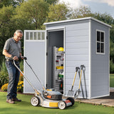 DWVO 5x3FT Outdoor Storage Shed with Fence-Style and Side Windows, Floor, Lockable Doors, Plastic Storage Shed for Backyard and Garden, Gray DWVO