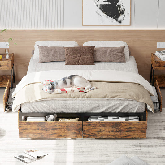 LIKIMIO Heavy-Duty Queen Bed Frame with 4 Storage Drawers – Sturdy, Noise-Free, No Box Spring Required - WoodArtSupply