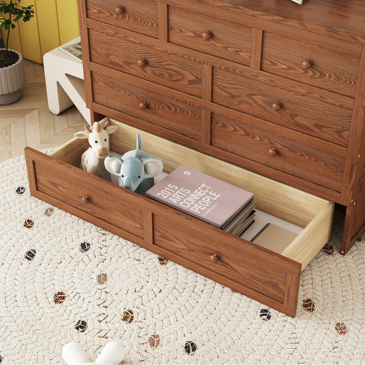 KEIKI Full Murphy Bed Cabinet with Storage Drawer and Charging Station, USB Port, Solid Pine Murphy Bedframe for Home Office, Studio or Guest Room,Walnut KEIKI