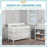 Dream On Me Ashton 4-In-1 Convertible Crib In White, Greenguard Gold, JPMA Certified, Non-Toxic Finishes, Features 4 Mattress Height Settings, Made Of Solid Pinewood Dream On Me