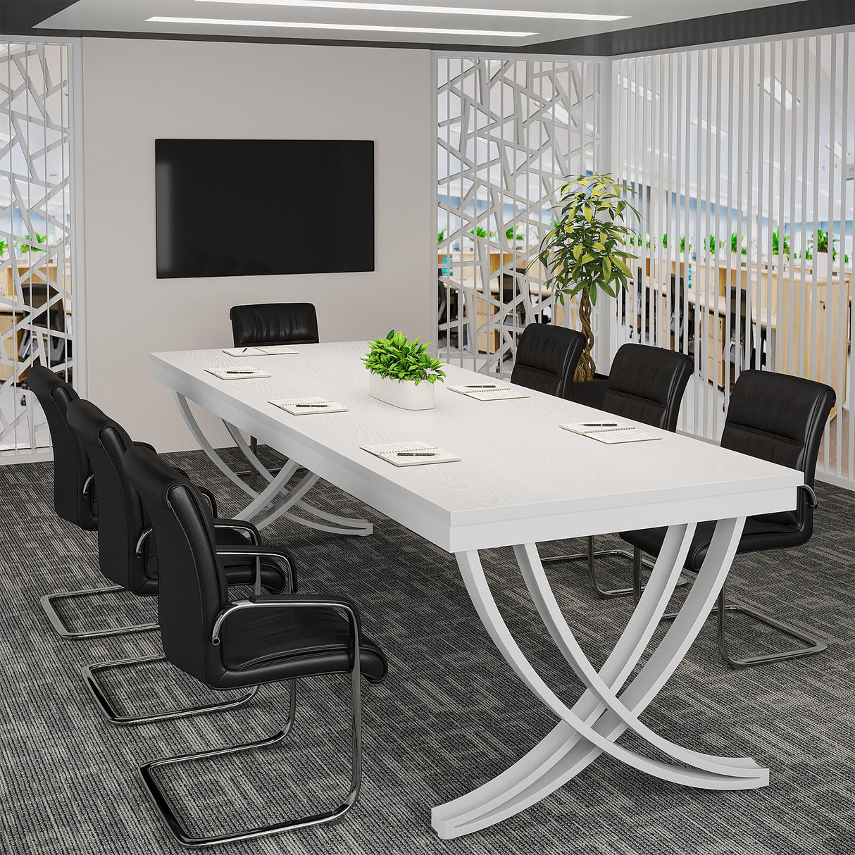 Tribesigns 6.5FT Conference Table for 6-8 People, 78 inch Long Rectangular Seminar Table with Strong Metal Frame, Business Furniture Boardroom Desk for Office Meeting Conference Room (1PCS, White) Tribesigns