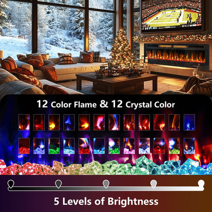 72" Electric Fireplace in-Wall Recessed,1500W Ultra-Thin Wall Mounted Fireplace Heater, Multicolor Flame Low Noise Timer Touch Screen &Remote Control