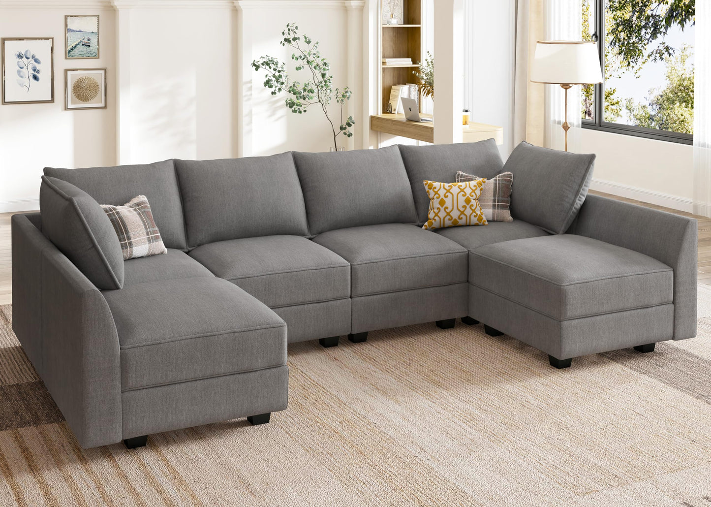 HONBAY Modular Sectional Sofa U Shaped Sectional Modular Sofa with Storage Convertible Modular Sectional Couch for Living Room, Grey