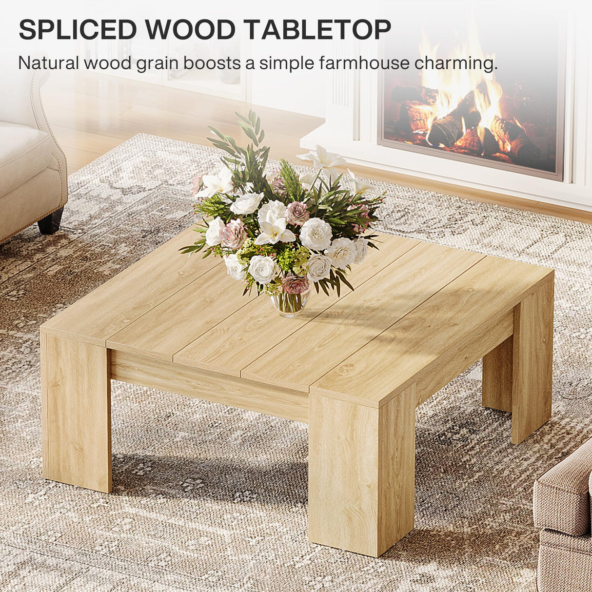 Tribesigns 38.8" Square Coffee Table, Farmhouse Wood Coffee Table, Center Table for Living Room with Sturdy Wooden Legs, Modern Home Furniture, Lignt Oak Tribesigns