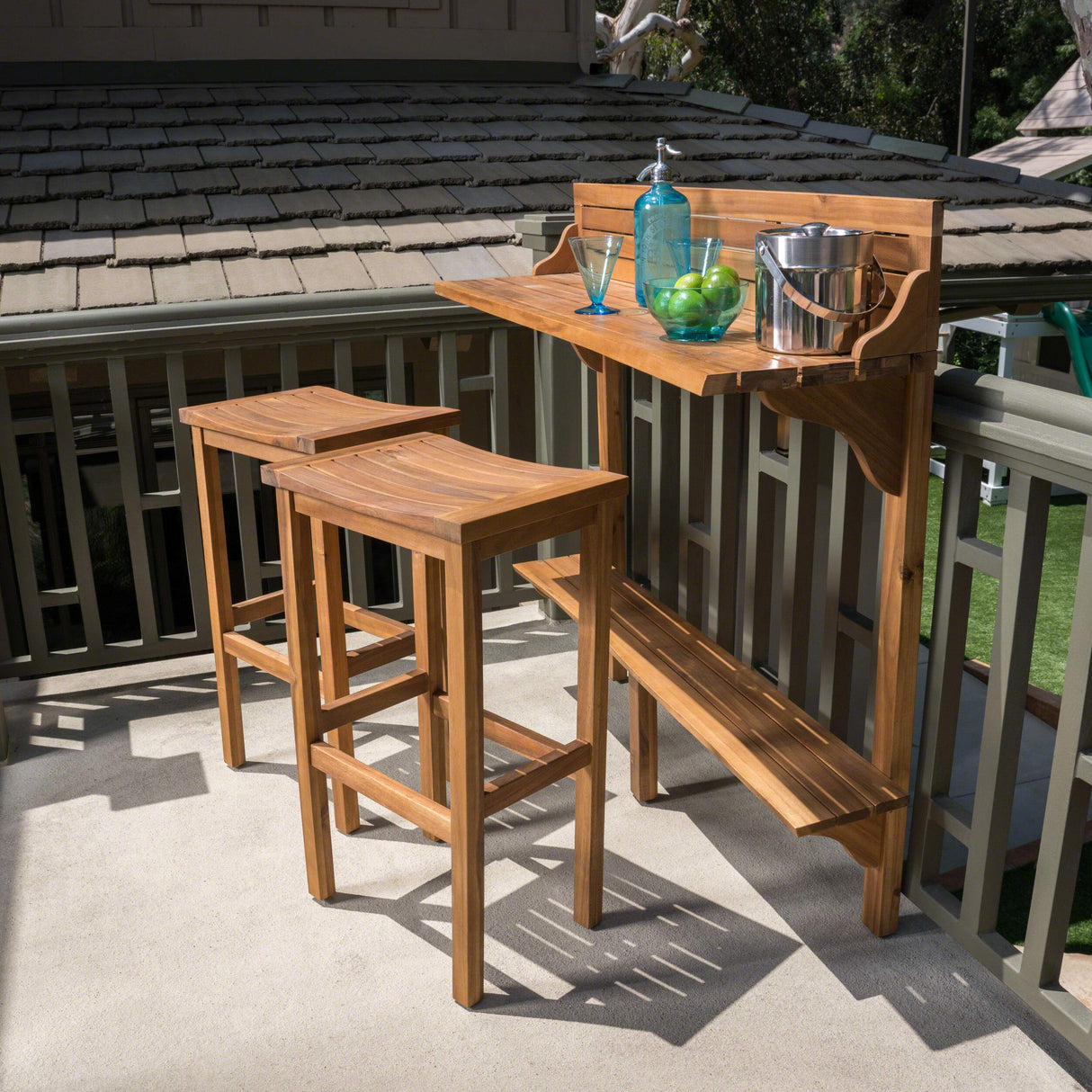 Christopher Knight Home Caribbean Outdoor Acacia Wood Balcony Bar Set, 3-Pcs Set, Natural Stained Light Brown Christopher Knight Home