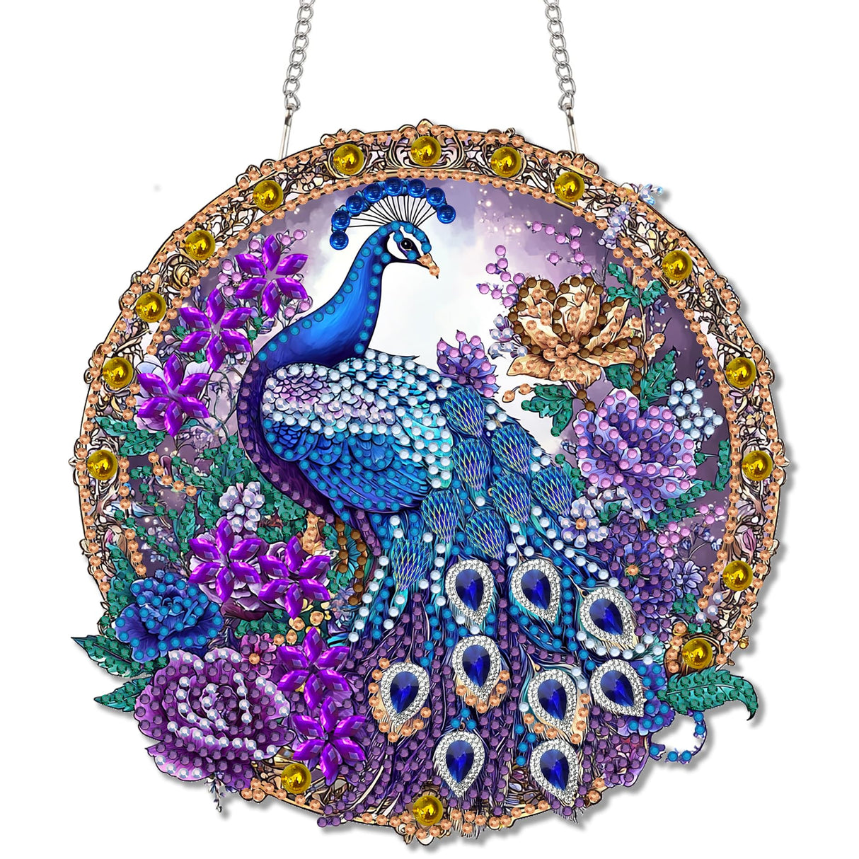 Reofrey Hanging Diamond Art Kits for Adults - 8x8 Inch Peacock Animal Acrylic Board Double Sided Pattern Diamond Painting Suncatcher Pendant, Crystal Art for Home Wall Window Decoration Handmade Gift Reofrey