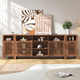 BVIUNTWO Farmhouse Brown TV Stand with Grille Doors, 7 Open Storage Compartments, 96" Media Console with Adjustable Shelves for Living Room BVIUNTWO