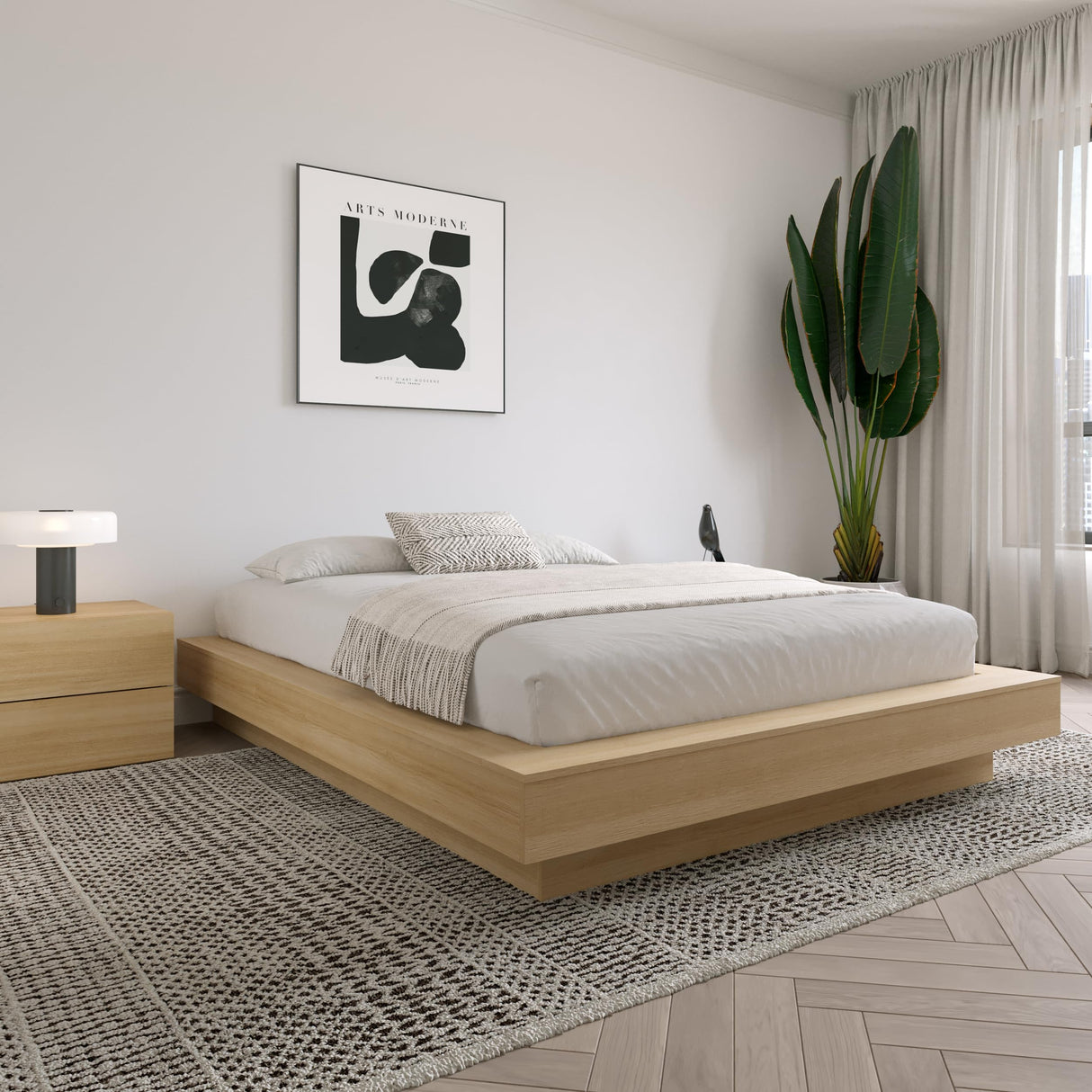 Nexera Marconi Natural Blonde Oak Platform Bed Frame Nexera