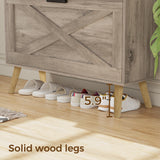Homleke 32" W Farmhouse Shoe Storage Cabinet with 2 Flip Drawers and Barn Door Design, Adjustable Shelves, Modern Hidden Slim Narrow Shoe Rack Cabinet for Entryway, Foyer, Hallway, Living Room,Greige Homleke
