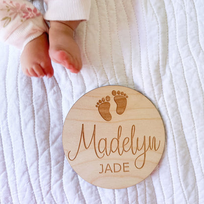 Zanuby Personalized Wooden Newborn Baby Announcement Sign, Hospital Sign, Wooden Name Sign(Baby Feet) - WoodArtSupply