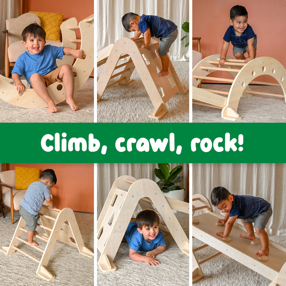 SPARK & WOW Activity Gym - 3-Piece Indoor Climber - Solid Wood - Gross Motor Activities for Infants and Toddlers SPARK & WOW