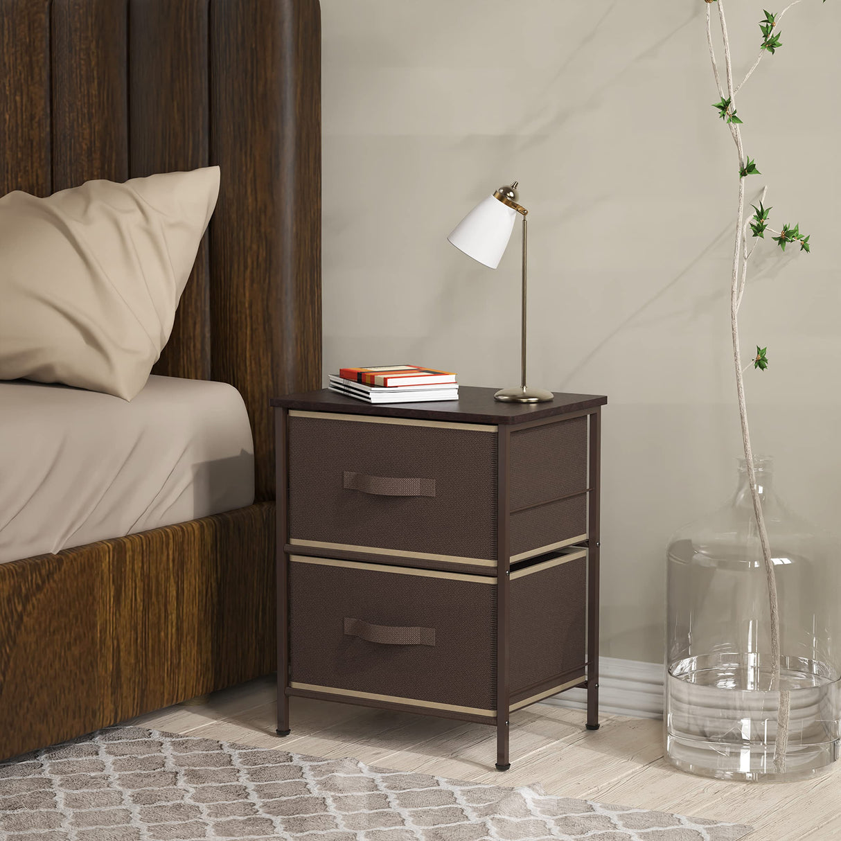 Simple Houseware Night Stand Dresser for Bedroom 2-Tier Organizer Drawer Storage Tower, Brown Simple Houseware