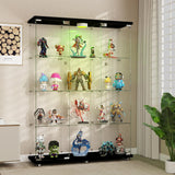 HAMBING Glass Display Cabinet with LED Light & Lock, 4 Shelves 3-Column Display Showcase, 2 Side Doors and Open Center Column, Tempered Glass Curio Cabinet for Bedroom, Living Room - Black HAMBING