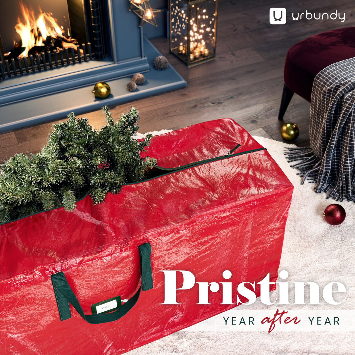 Heavy Duty Christmas Tree Storage Bag 7.5 Ft - Christmas Tree Bag Red - Tree Bags For Storage - Xmas Tree Storage Bag Holds 7.5 Ft Christmas Tree Bag For All Year Round Christmas Storage URBUNDY