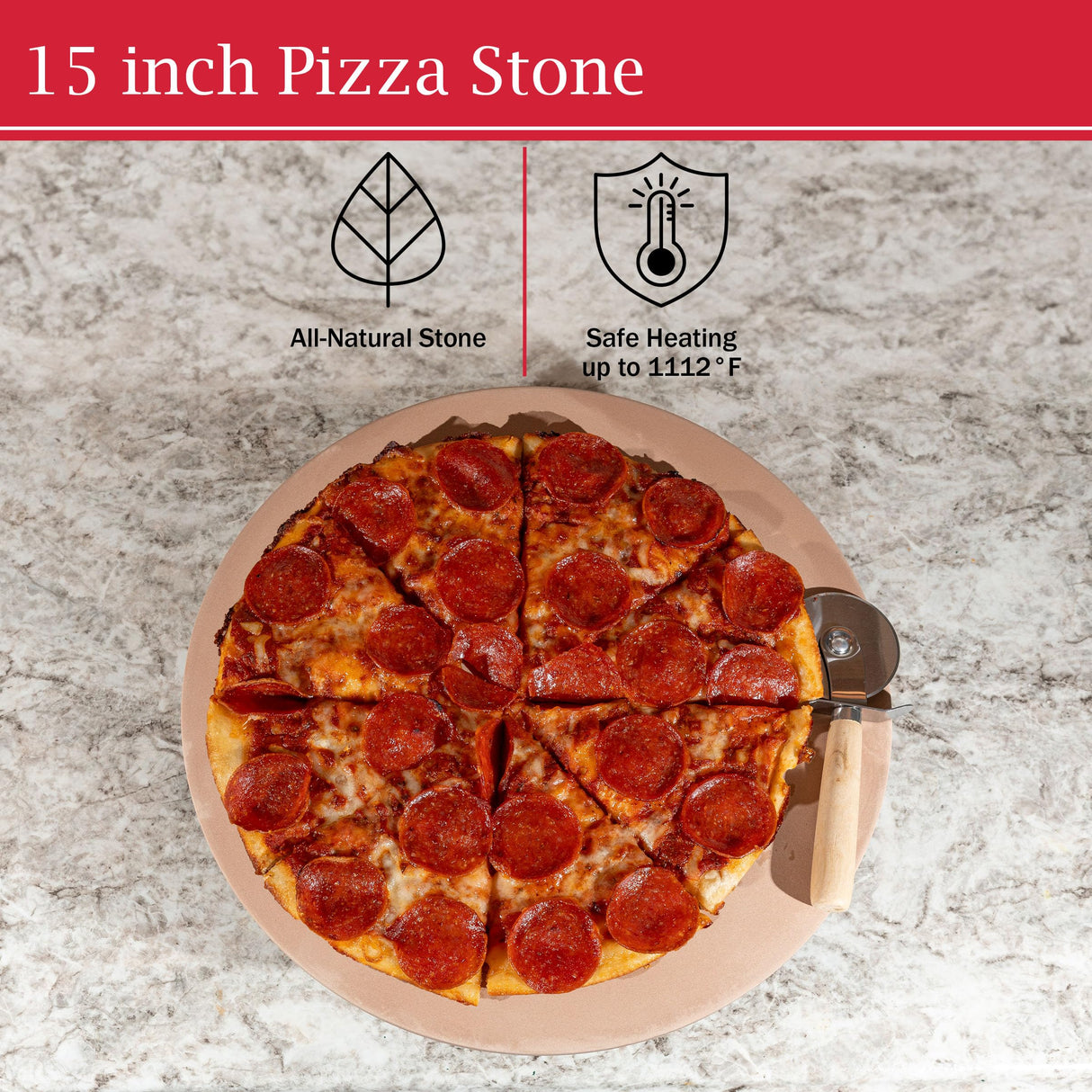 Pizza Stone - 15-Inch Pizza Stone for Oven or Grill with Pizza Cutter and Metal Serving Rack/Handles - Pizza Oven Accessories by Classic Cuisine Classic Cuisine