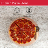 Pizza Stone - 15-Inch Pizza Stone for Oven or Grill with Pizza Cutter and Metal Serving Rack/Handles - Pizza Oven Accessories by Classic Cuisine Classic Cuisine