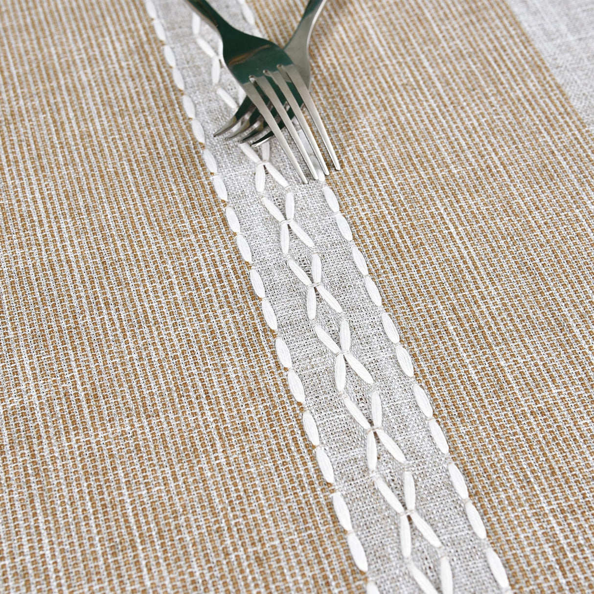 Farmhouse Braided Striped Table Runner Rustic Embroidery Coffee Table Runners for Decorations Weddings Holiday Brown 13x36inch NEWISHER