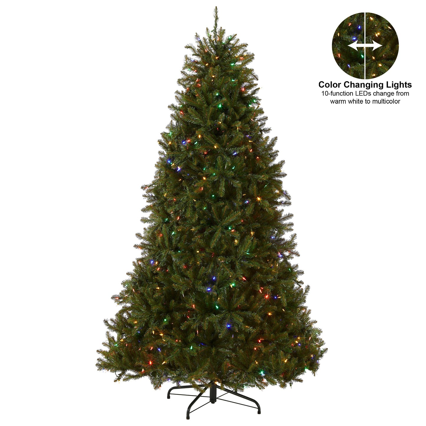 National Tree Company Pre-Lit Artificial Full Christmas Tree, Green, Dunhill Fir, Dual Color LED Lights, Includes PowerConnect and Stand, 7.5 Feet