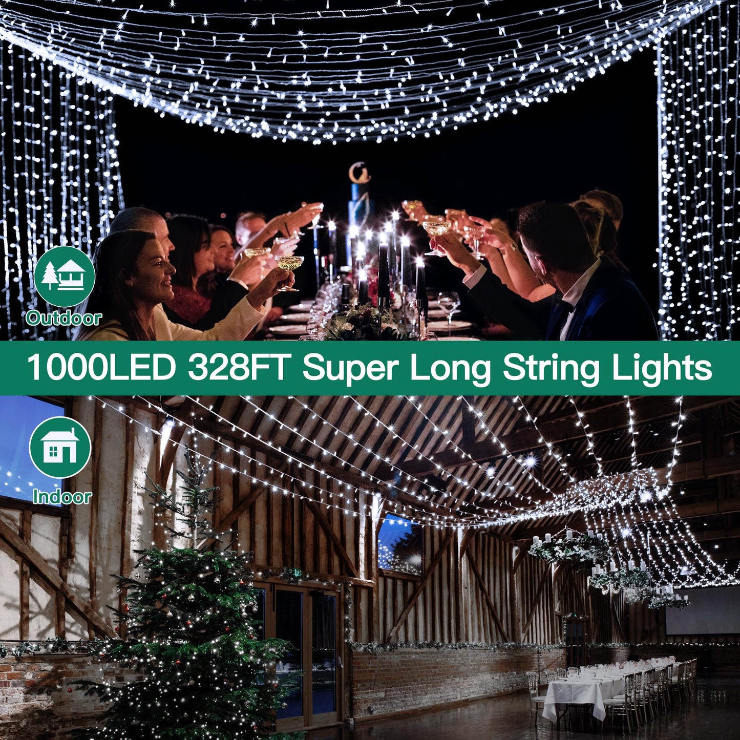 Christmas Lights 328FT 1000LED, Outdoor String Lights with Remote and Timer, Cool White Christmas Lights with 8 Modes Dimmable, Fairy Lights for Wedding Party Home Xmas Holiday Decor