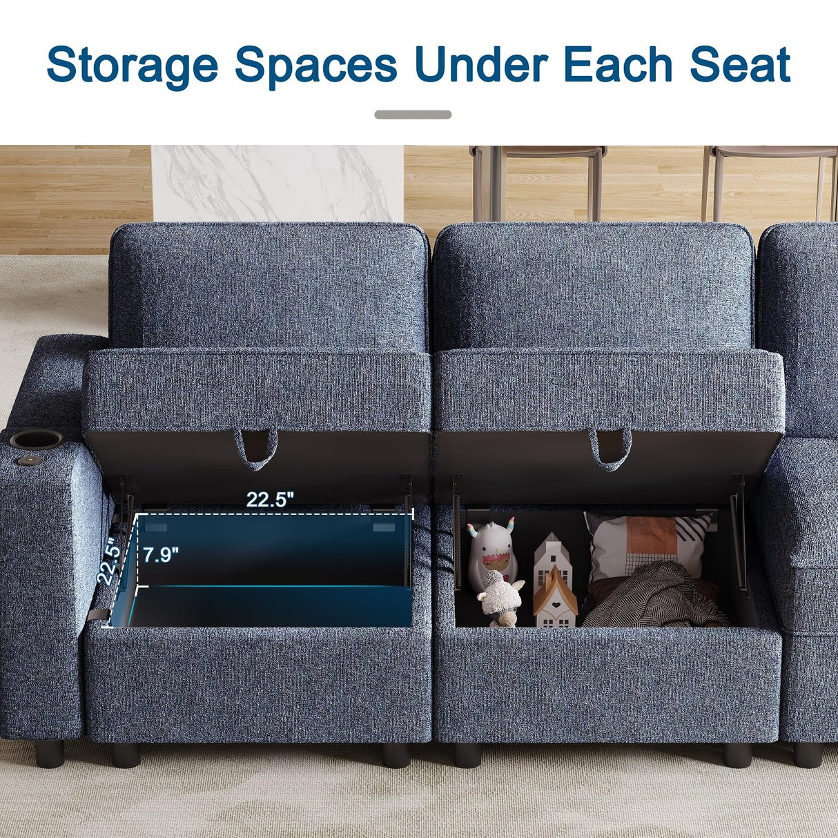 beyond SMART Modular Sectional Sofa,Multifunctional Couches for Living Room with Storage, Armrest with Power Grommet and Cup Holder, Wireless Charging Stand & LED Light Included beyond SMART