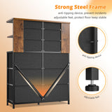 EnHomee Dresser for Bedroom with LED Lights, 12 Drawers Bedroom Dresser, Dresser and Tall Dresser with Open Shelves, Fabric Dressers & Chests of Drawers with Sturdy Metal Frame, Rustic Brown EnHomee