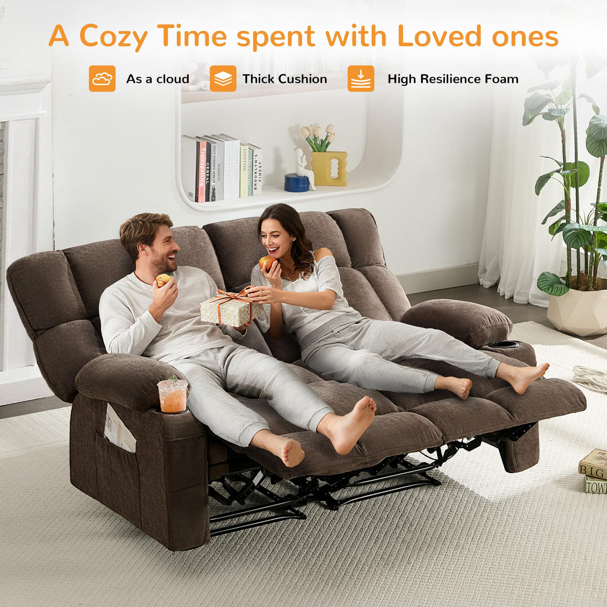 Sofetura Oversized Loveseat Recliner Sofa, Big Large Reclining Sofa with Cup Holders & Side Pockets, Traditional 2-Seater Manual Recliner Couch for Living Room, RV, Home Theater (Fabric, Brown) Sofetura