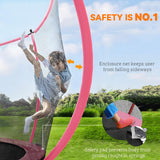 Soozier 10ft Trampoline Outdoor, Recreational Trampoline with Net Enclosure, Curved Poles and Safety Spring Cover for Kid Adults, ASTM Approved, Pink Soozier