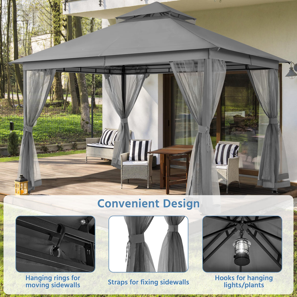Yaheetech Patio Gazebo - 11x11 ft Outdoor Shelter Tent with Vented Top & Mesh Sidewalls & Drainage Holes, Water-Resistant for Garden/Backyard/Deck/Lawn (Dark Gray) Yaheetech