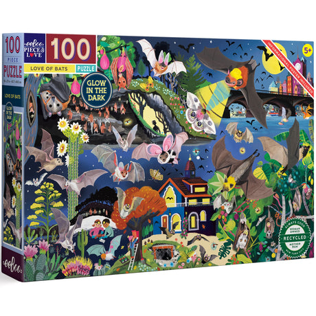 eeBoo Love of Bats Glow in The Dark 100 Piece Jigsaw Puzzle/Ages 5+ (PZBAT) eeBoo