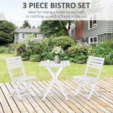 Outsunny 3 Piece Bistro Set, Wood Folding Outdoor Furniture with Table & Chairs for Backyard & Balcony, Square, White Outsunny