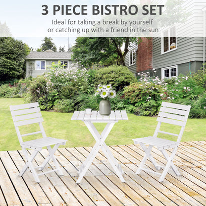 Outsunny 3 Piece Bistro Set, Wood Folding Outdoor Furniture with Table & Chairs for Backyard & Balcony, Square, White - WoodArtSupply