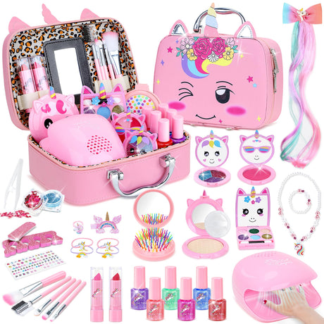 PERRYHOME Kids Makeup Kit for Girls, Kids Makeup Sets for Girls 5-8 Unicorn Washable Real Cosmetic Set Nail Polish Set, Toddler Birthday Gifts Princess Toys for 3 4 5 6 7 8 9 10 11 12 Year Old (Pink) PERRYHOME