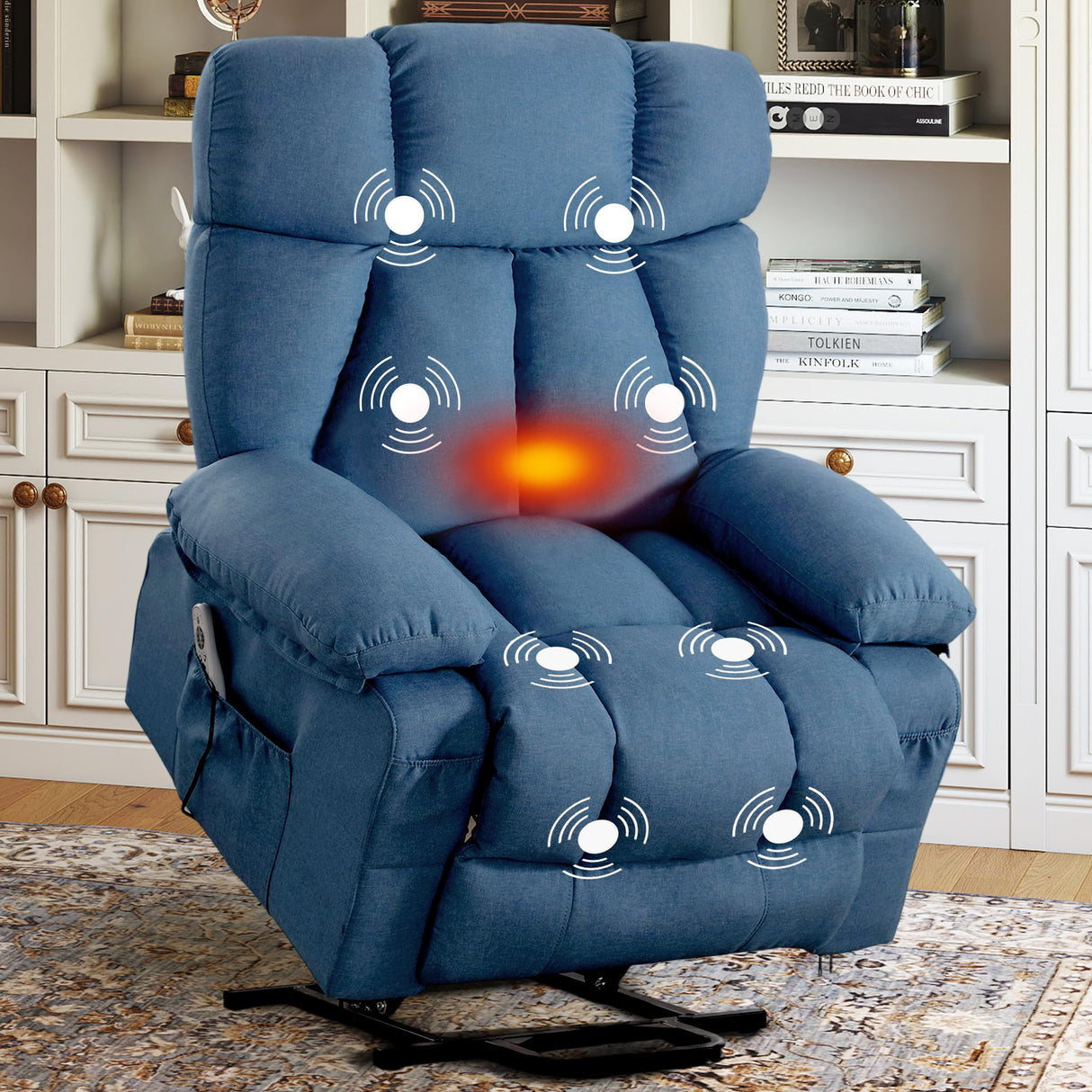 jonpony Power Lift Recliner Chair for Elderly, Lift Chair with Massage and Heat for Living Room, Fabric Electric Recliner Chairs with Side Pockets, USB Charge Port, Blue jonpony