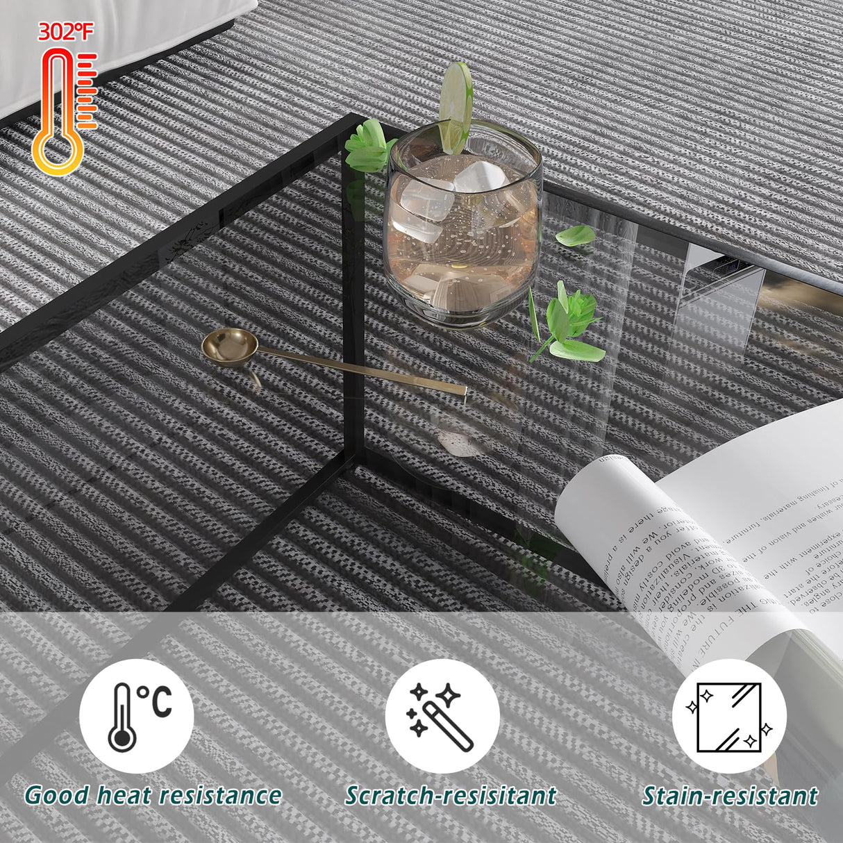 Glass Coffee Tables for Living Room Square Modern Center Table for Small Space,Tempered Glass-top with Sturdy Metal Frame Sofa Side End Table, Easy Assembly,26.4 x 26.4 x 15.7 Inches, Gray Black Easy Paws