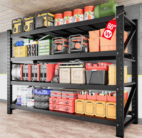 5000LBS Heavy Duty Garage Shelving Units,60" Wide & Deep Storage Shelves,Metal Garage Shelves,Large Storage Rack,Steel Shelf,Industrial Shelving for Shop,Warehouse,Basement,60" W x 24" D x 70" H SISESOL