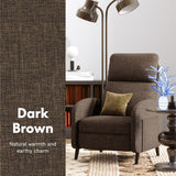 Softa Recliner Chair for Adults, Adjustable Fabric Reclining Armchair with Side Pockets and Extended Footrest, Small Push Back Single Sofa Recliner for Living Room, Home Theater Seating (Brown) Softa