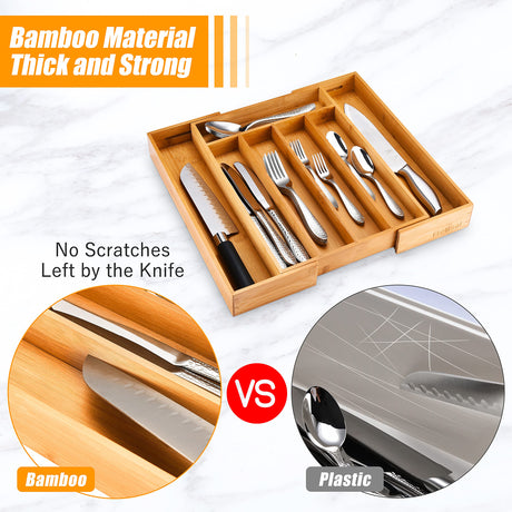 Bellsal Silverware Organizer Kitchen Drawer Organizer Expandable Bamboo Utensil Holder Cutlery Tray for Kitchen Utensil and Flatware Bedroom Office Bellsal